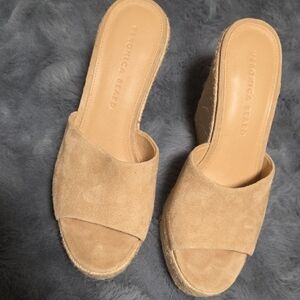 Veronica Beard Beige Suede Wedge Sandals